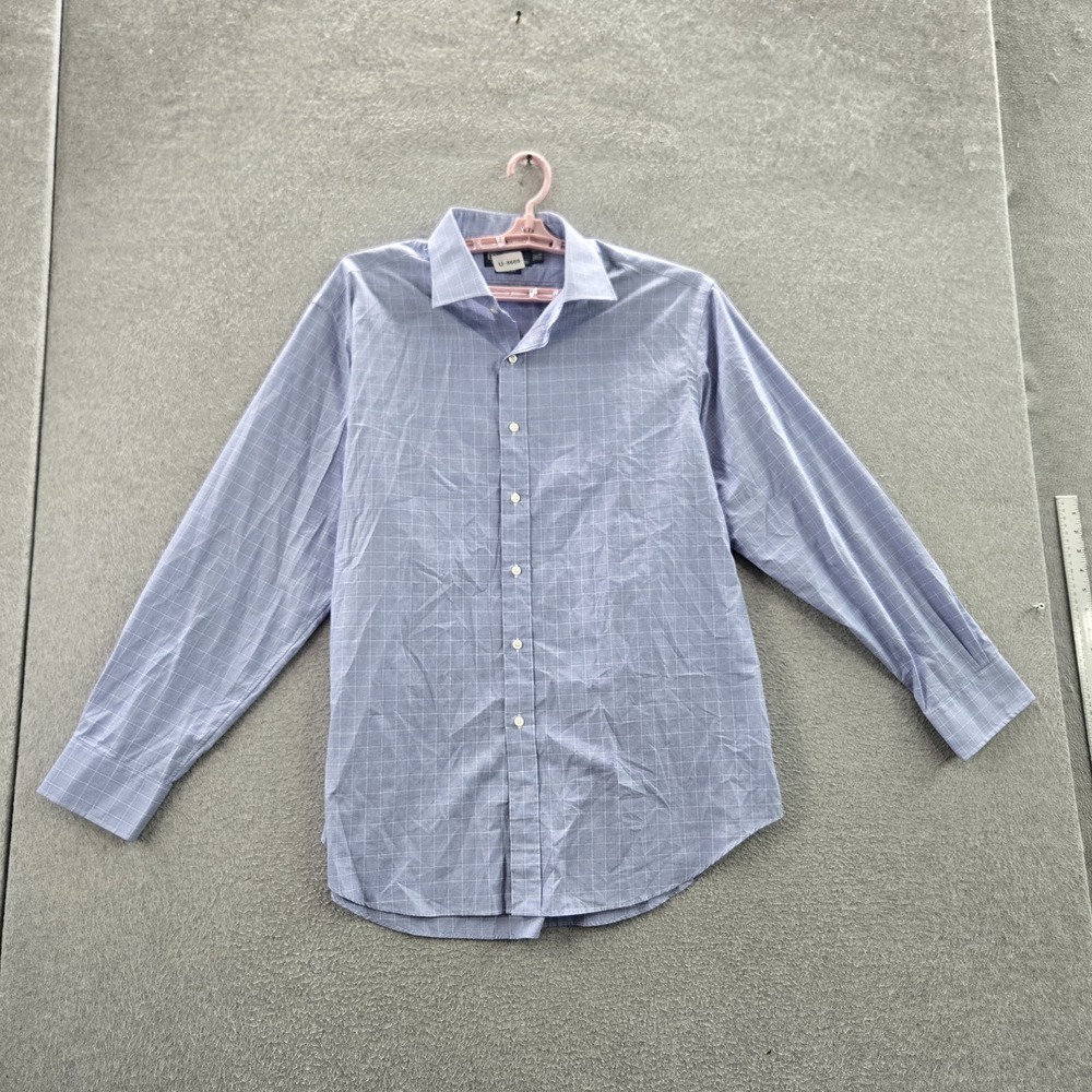 VINTAGE Polo By Ralph Lauren Men Button Up Shirt 17 1/2 Regent Blue Check Y2K